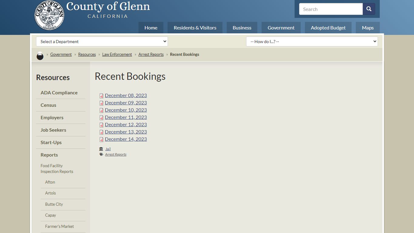 Recent Bookings | County of Glenn