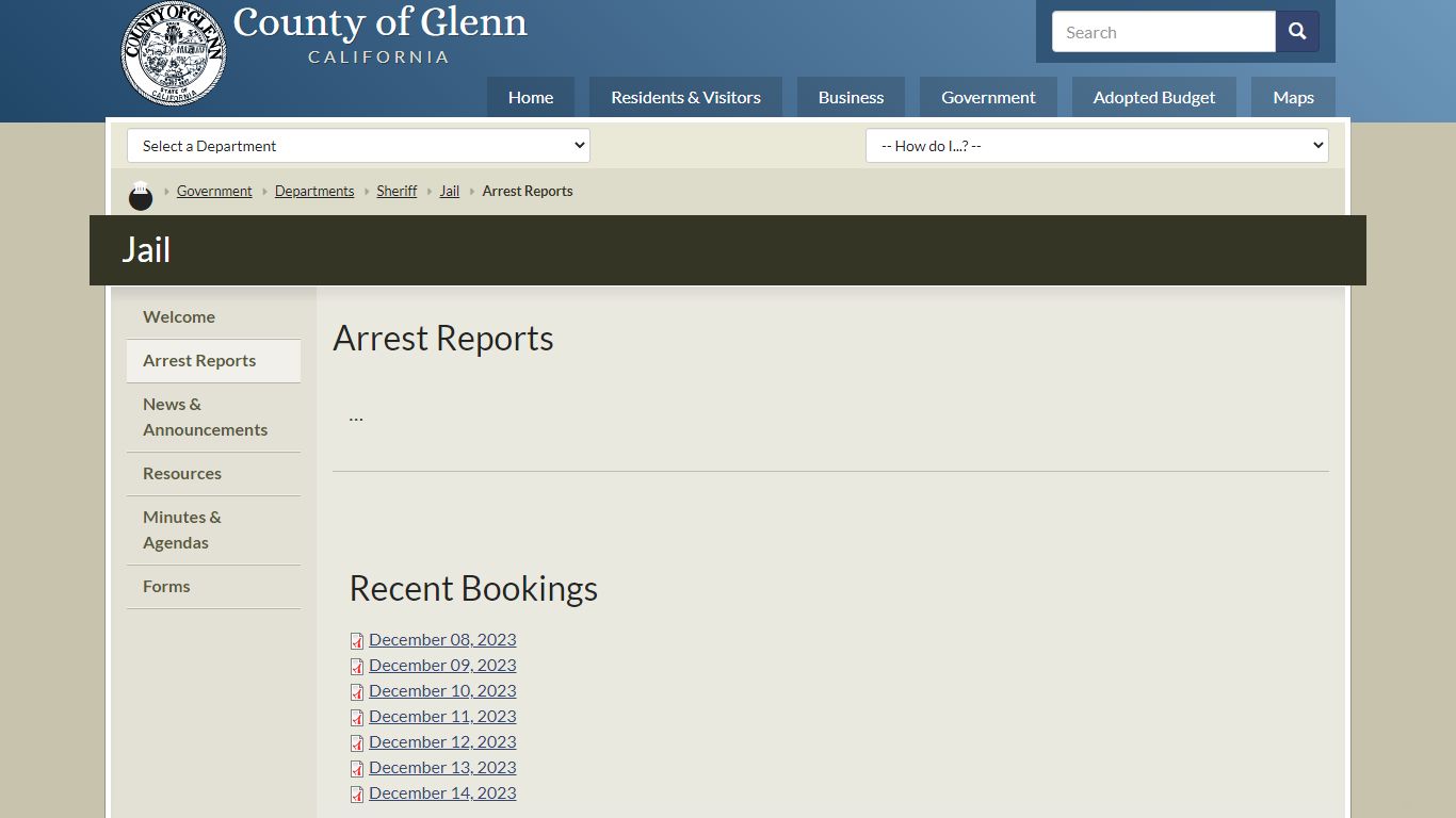 Arrest Reports | County of Glenn